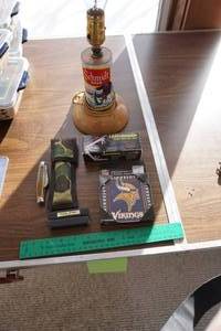 lot 334 image: For the ManCaveSchmidt Beer BarCounter Light, Vikings Drink Pads, Pocket Knives Etc.