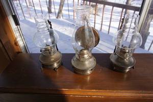 lot 343 image: Three vintage wall mount hurricane lamps