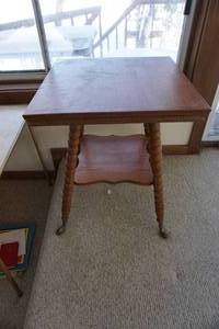 lot 346 image: Brass Foot  Two-Tier Square Oak Bobbin Legs Parlor Table, C 1930s