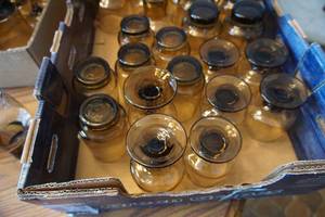 lot 349 image: Two Flats with Vintage brown glassware