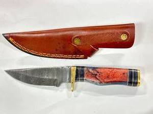 New Custom 8 Inch Full Tang Damascus Knife with Leather Sheath