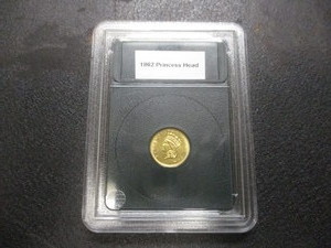 Civil War 1862 1$ Gold Indian Princess Head in excellent condition - Slabbed and Labelled