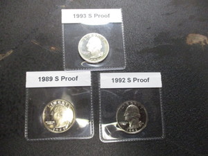 1989-S, 1992-S and 1993-S Washington Proof Quarters