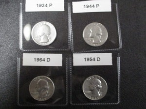 Lot of (4) Washington Silver Quarters - 1934-P, 1934-P, 1954-D and 1964-D