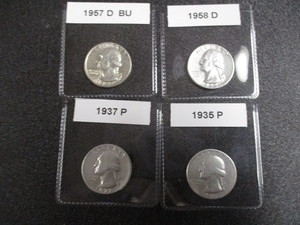 Lot of (4) Washington Silver Quarters - 1935-P, 1937-P, 1957-D (High End Coin), 1958-D (Very Nice Condition)