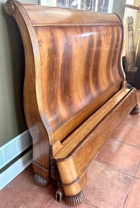 lot 7 image: Beautiful Sleigh Style Walnut Restoration Hardware Headboard and Footboard