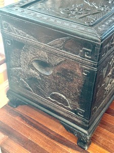 lot 6 image: Antique Heavily Carved Chinese Camphor Chest