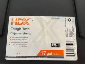 lot 73 image: 2 HDX 17 Gallon Tough Totes
