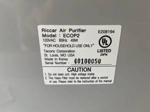 lot 88 image: Eco Pure Air Purifier By Riccar Model ECOP2