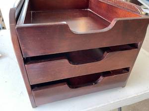 lot 90 image: Wooden Filing System - Desk Organizer with Three Shelves