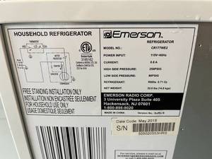lot 106 image: Emerson Dorm Fridge Model CR177WE2