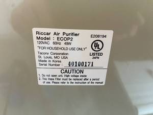 lot 113 image: Riccar Eco Pure Air Purifier Model ECOP2
