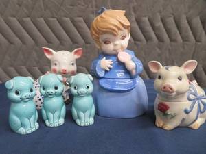 VINTAGE SALT AND PEPPER PIGS AND GIRL