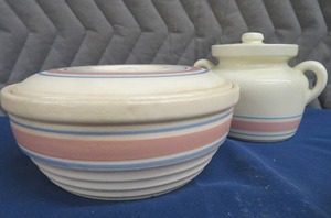 McCOY PINK AND BLUE STRIPE STONEWARE