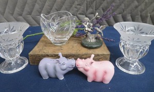CRYSTAL AND KISSING RHINO SALT AND PEPPER SHAKERS