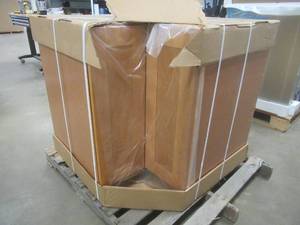 Hargrove Assembled 36x34.5x24 in. Plywood Shaker Lazy Suzan Base Corner Kitchen Cabinet Right in Stained Cinnamon (NICE CONDITION, TOP SHELF NEEDS TO BE RE-ATTACHED)