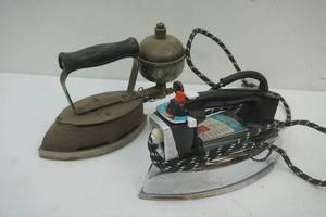 lot 256 image: modern iron, vintage steam iron