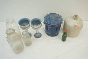 lot 327 image: crock jug, tin pail