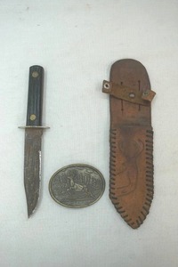 lot 355 image: knife in sheath, belt buckle