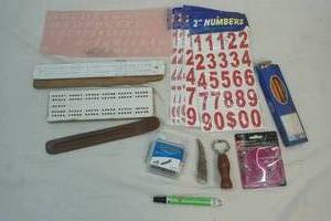 lot 362 image: pencils, sticker numbers, cribbage board