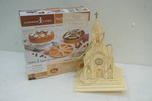 lot 416 image: copper cake pan. lighted church