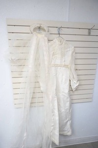 lot 419 image: vintage white dress with head piece and veil