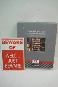 lot 195 image: beware sign, double can rack