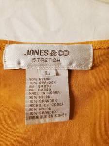 lot 68 image: Jones & CO Stretch Womens Mustard V-Neck Long Sleeve Shirt Large