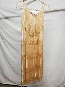 lot 19 image: Shuet Young for HW Collections Womens Gold Fringed Flapper Dress Size 11-12