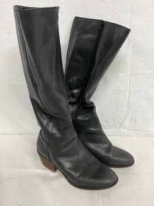 lot 169 image: Lucky Brand Tall Black Leather Boot Size 10M with Stacked Heel