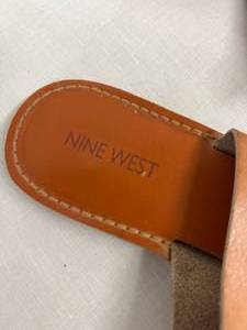 lot 178 image: Nine West 2 Strap Leather Flat Slide Sandal Size 9