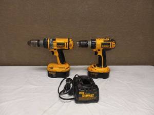 lot 33 image: (2) DEWALT CORDLESS DRILLS WITH CHARGER