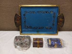 lot 48 image: ART DECO METAL TRAY (3) SMALL CHEST