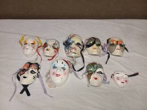 lot 77 image: LOT OF VINTAGE MASK CLAY WALL ART