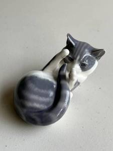 Vintage Royal Copenhagen Gray & White Cat Figure