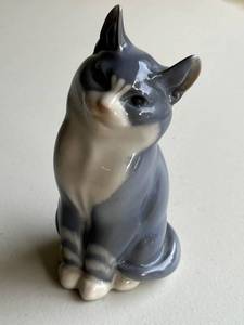 Vintage Royal Copenhagen Gray and White Cat Figure