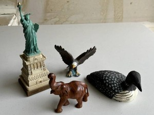 Collectibles Lot - Loon, Statue of Liberty, Bald Eagle, and Elephant