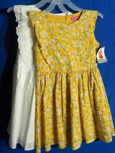 Brand New   Zunie Girl Girls Mustard Floral Ruffle Sleeve  Clip Dot Woven Cotton Sundress (XS (45)) Lot of 2