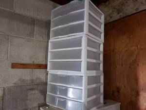 lot 102 image: Lot of 3, 3 Drawer Plastic Storage Containers
