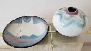 Pair Of Ceramic Raku Art Pieces