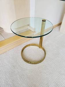 Glass And Brass End Table