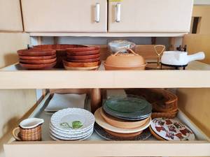 Two Shelves Of Kitchen Cabinet Contents