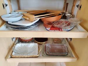 Two Shelves Of Entertaining And Baking Items