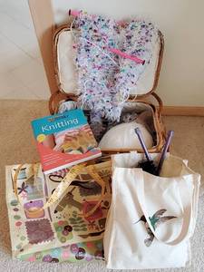 Knitting Basket And Misc. Knitting Supplies