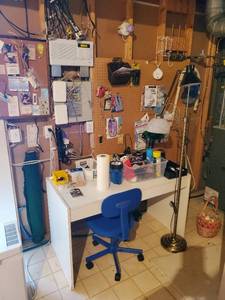 Desk, Lamps, And Misc. Office Supplies
