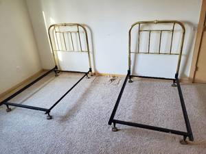 Two Brass Twin Bedframes