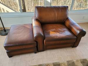 Pottery Barn Leather Chair And Ottoman