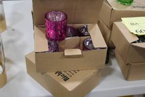 lot 605 image: Lot of (12) 3 Pink Candle Holders
