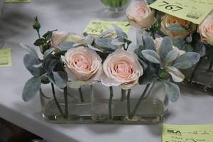 lot 766 image: Pink Faux Rose Arrangement Dcor with Vase