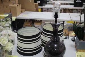 lot 775 image: 24 Black Glass Lamp with (2) Lamp Shades